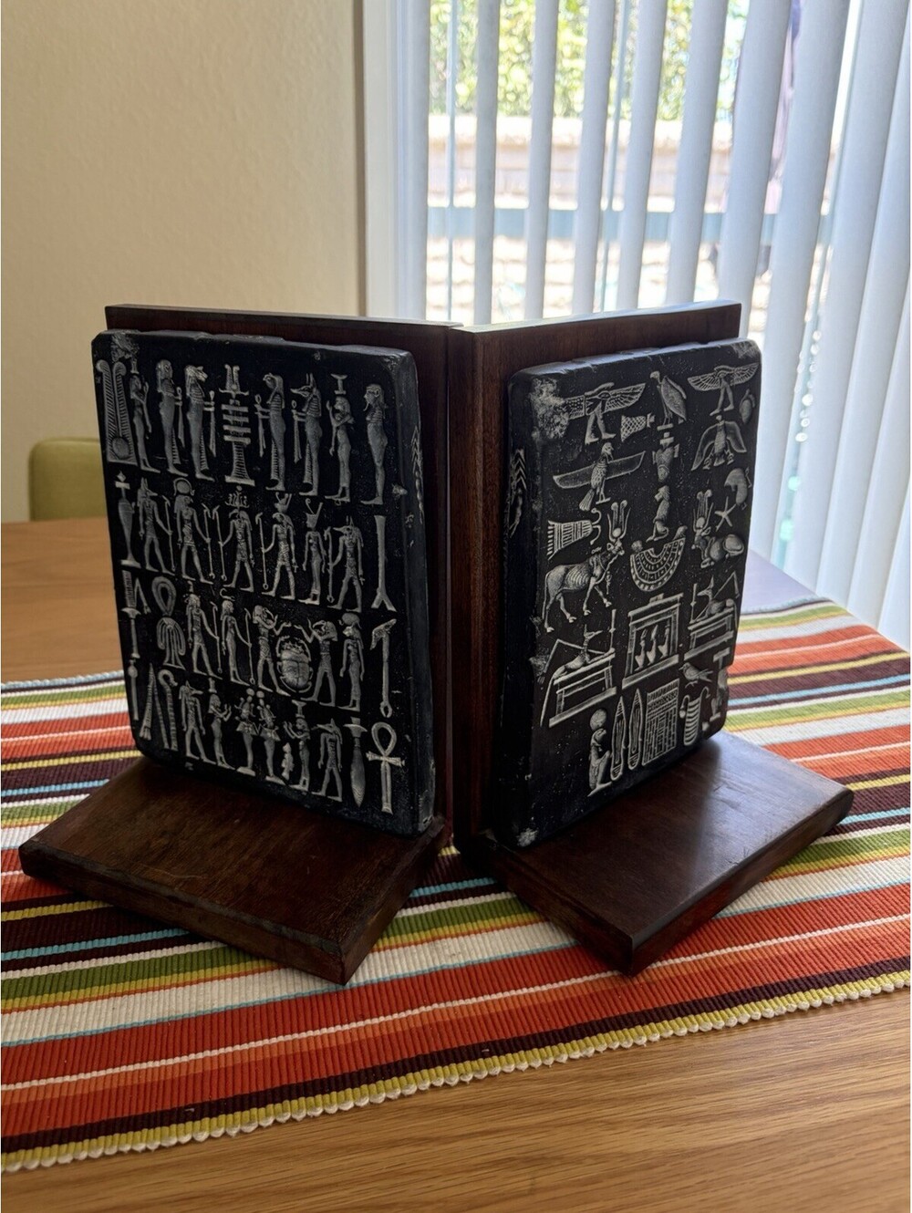 Vtg Pair LARGE BOOKENDS EGYPTIAN TOMB GUARDIANS Gods Falcon Jackal Dog Scarab